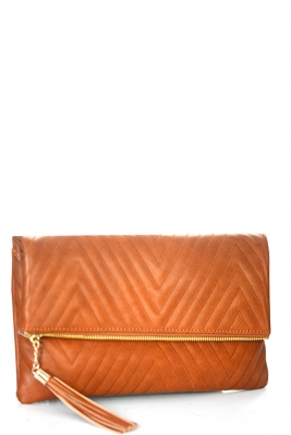 Stitched Deigned Faux Leather Clutch A048QA 39019 Saddle